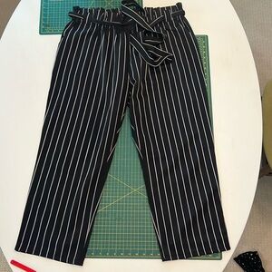 Stripe trouser with paper bag waist and waist tie